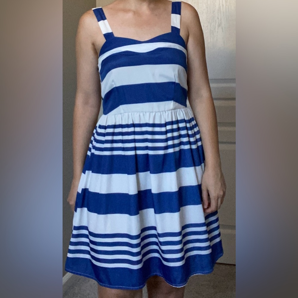 Dee & Ray Blue & White XS Striped Dress